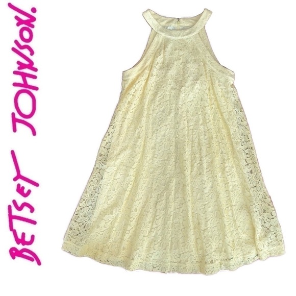 Betsey Johnson Dresses & Skirts - BETSEY JOHNSON Yellow Lace Overlay Halter Dress Sleeveless Junior’s Women’s 4